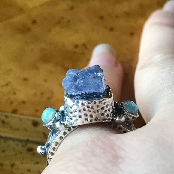 Natural Tanzanite Ethiopian Opal Sterling Silver Ring Size 5 - Picture 2 of 8